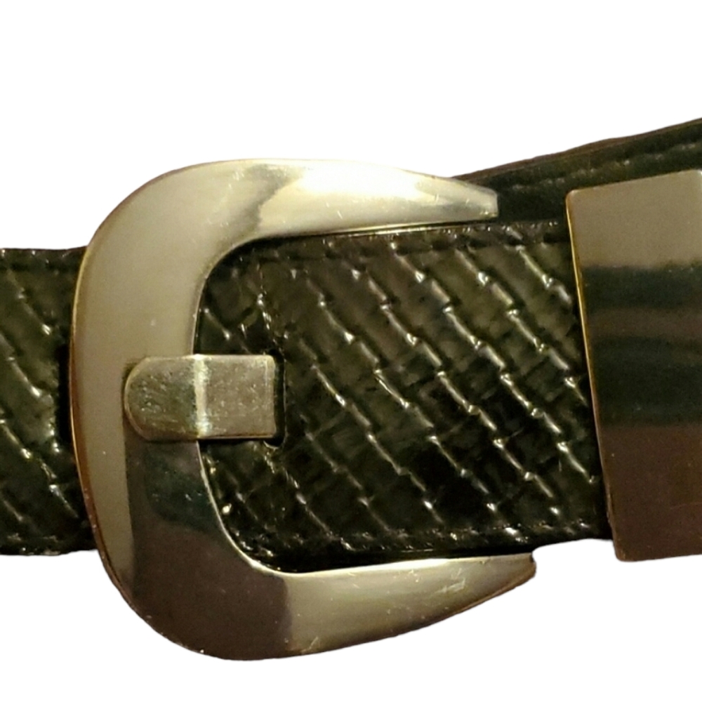 Womens Black Faux Leather Contour Belt Snakeskin Pattern Approx 49 i…